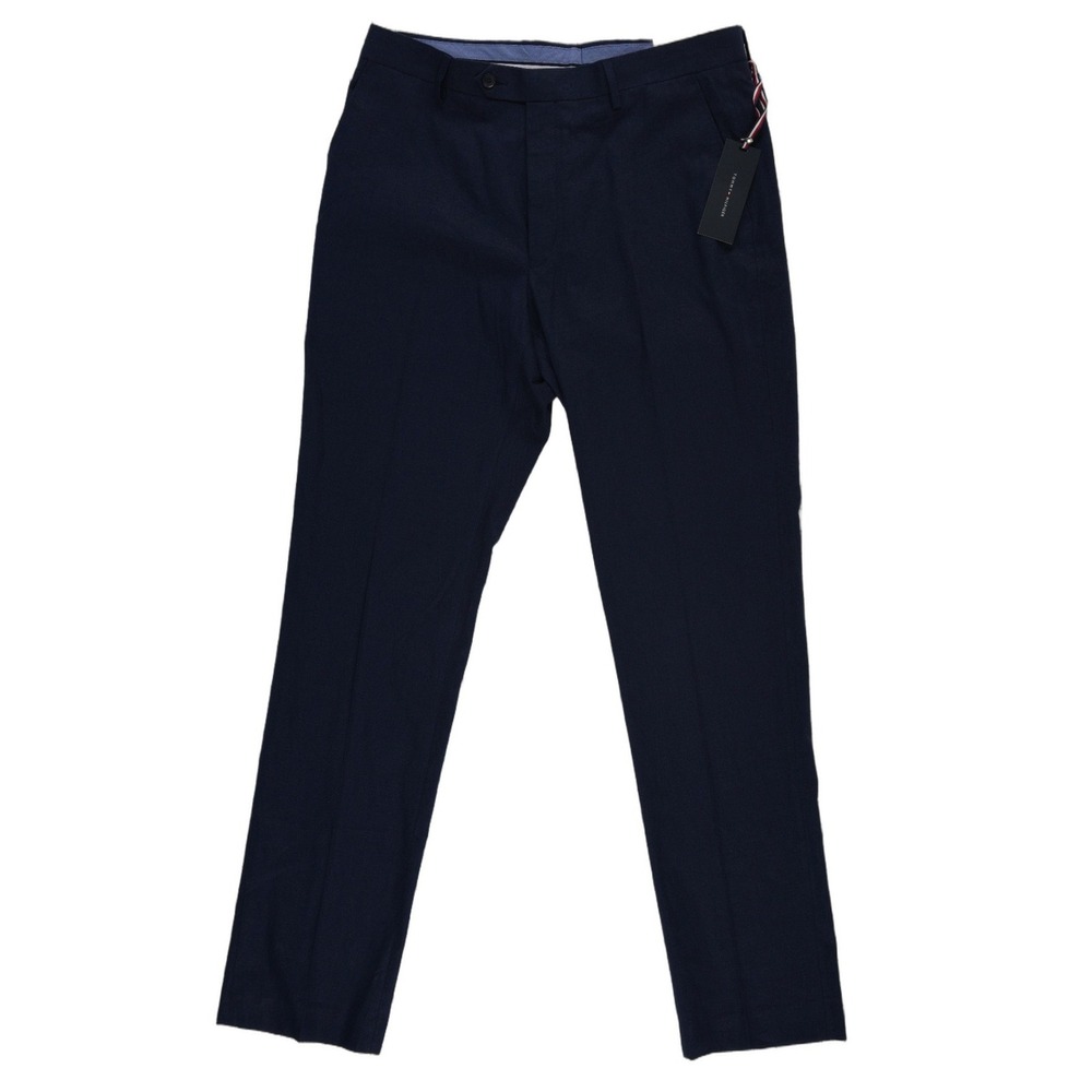 NWT Tommy Hilfiger Dress Pants Men's Size 34x34 Navy Linen Blend Flat Front